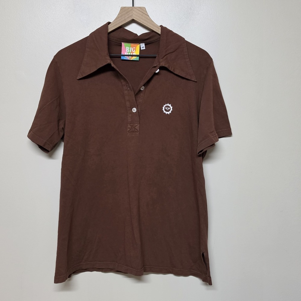 Big Bud Press Retro Collar Short Sleeve Polo Shirt Women's Medium Brown Casual